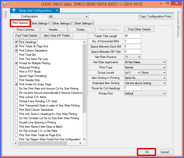 fmcg sale voucher configuration print options